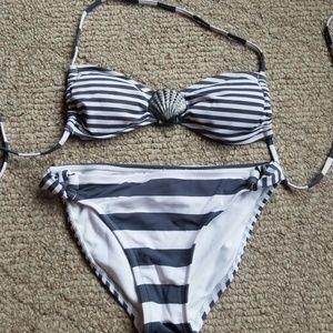 Grey&white striped bikini set